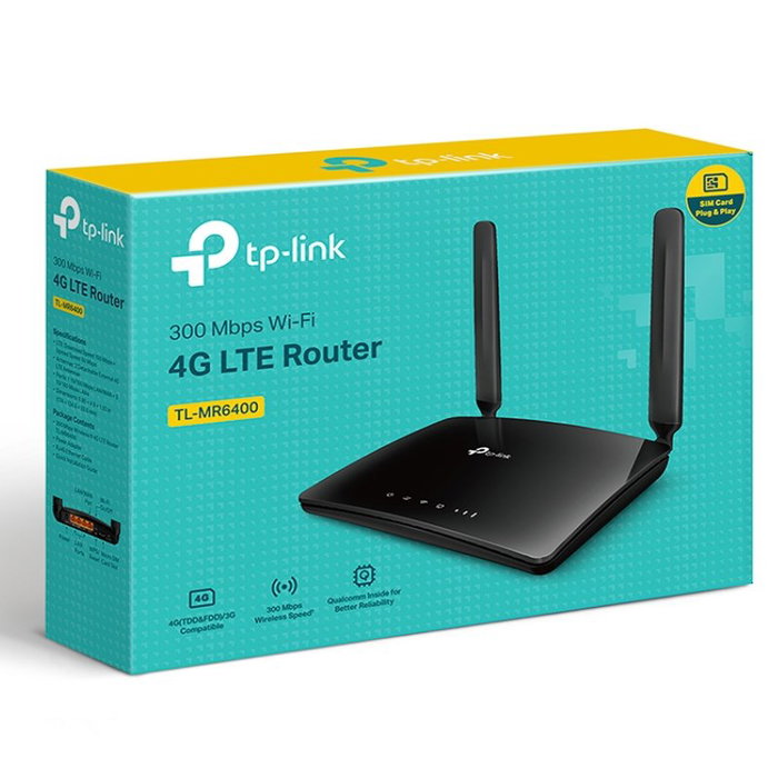 TP-Link Router 4G LTE TL-MR6400, Inalámbrico 300 Mbps, 2 Antenas Externas, WiFi 2.4GHz, Hasta 32 Dispositivos, Ranura Micro SIM, Funciona también como Router Tradicional por Cable